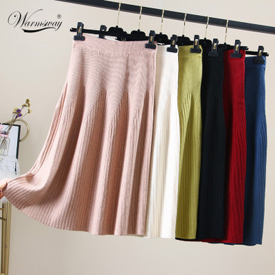 2020 Fall Winter High Waist Women Solid Pleated Midi Skirt Fashion Slim ...