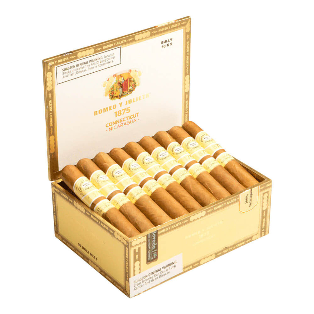 Romeo y Julieta 1875 Connecticut Nicaragua Bully Cigars - 5 x 50 (Box of 25) Open