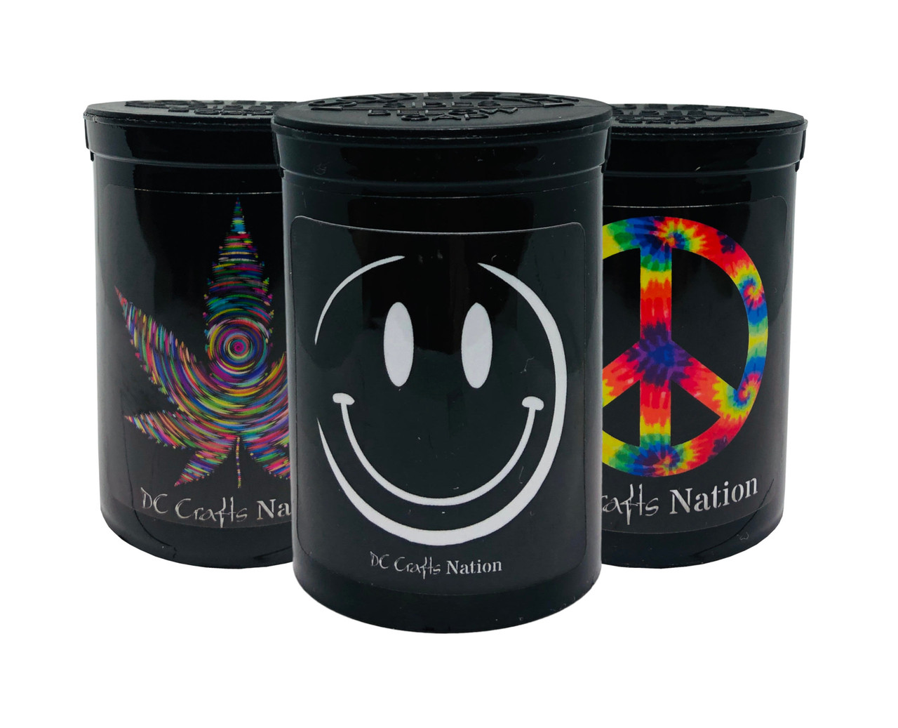 Swirl Leaf, Happy Face, and Peace Fresh Kettle Child Resistant Container 3 Count Variety