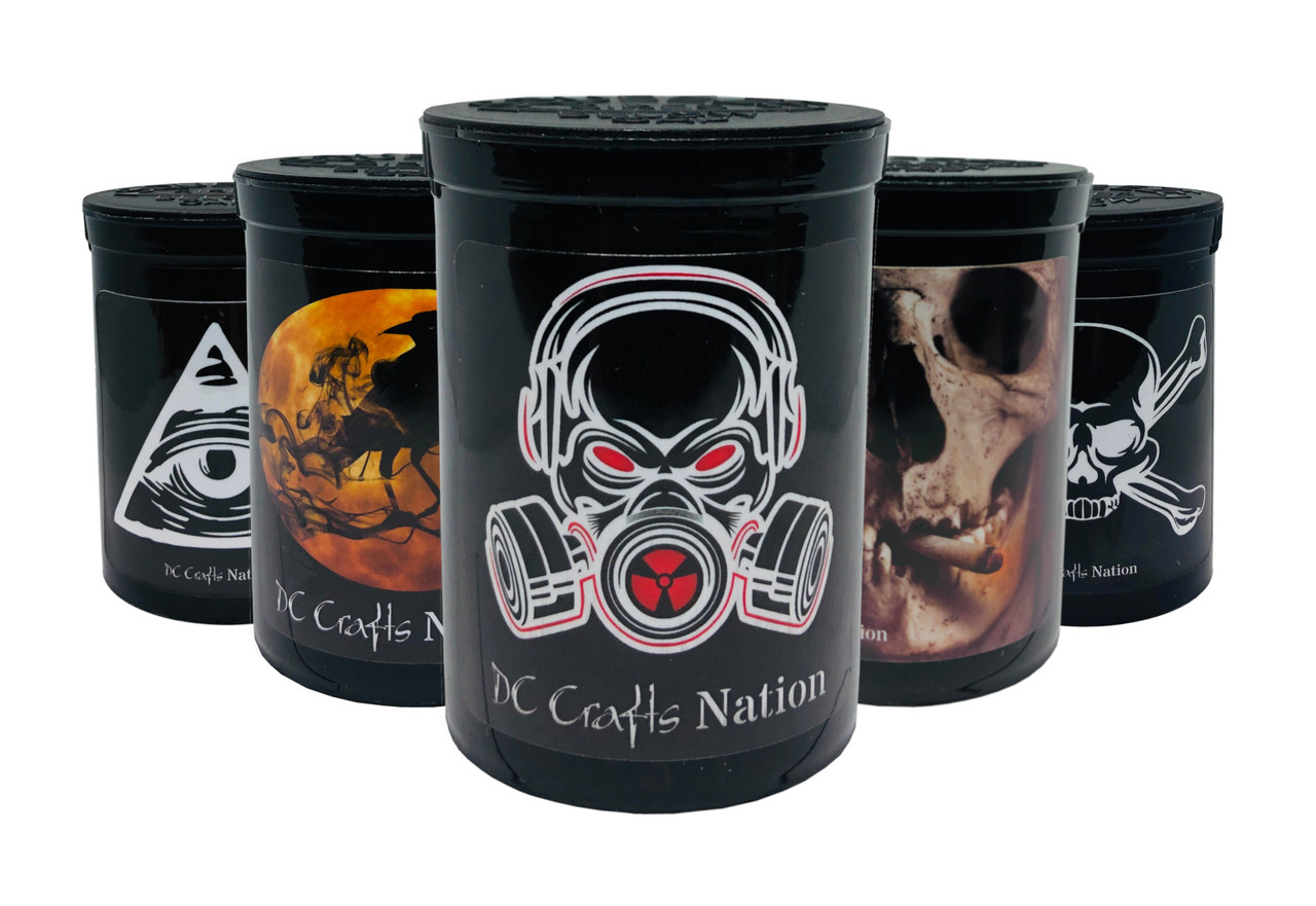 Illuminati, Crow, Radioactive, Smoke Skull, and Jolly Roger Fresh Kettle Pop Top Smell Proof Container 5 Count Variety