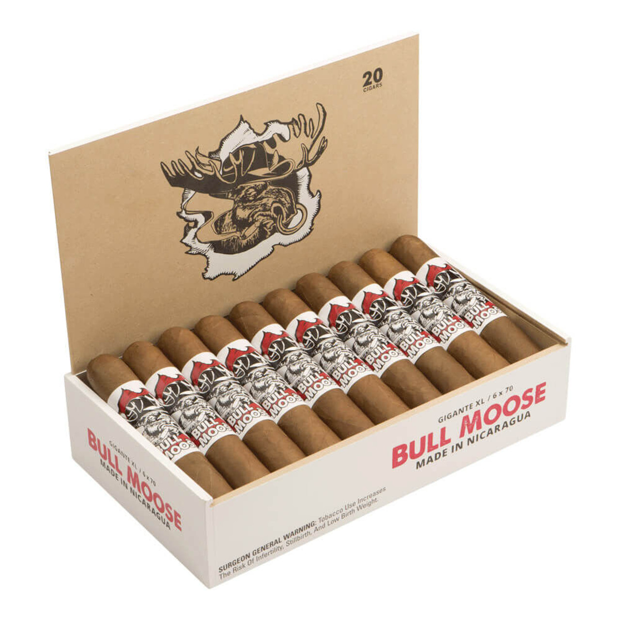 Chillin' Moose Bull Moose Gigante XL Cigars - 6 x 70 (Box of 20) Open