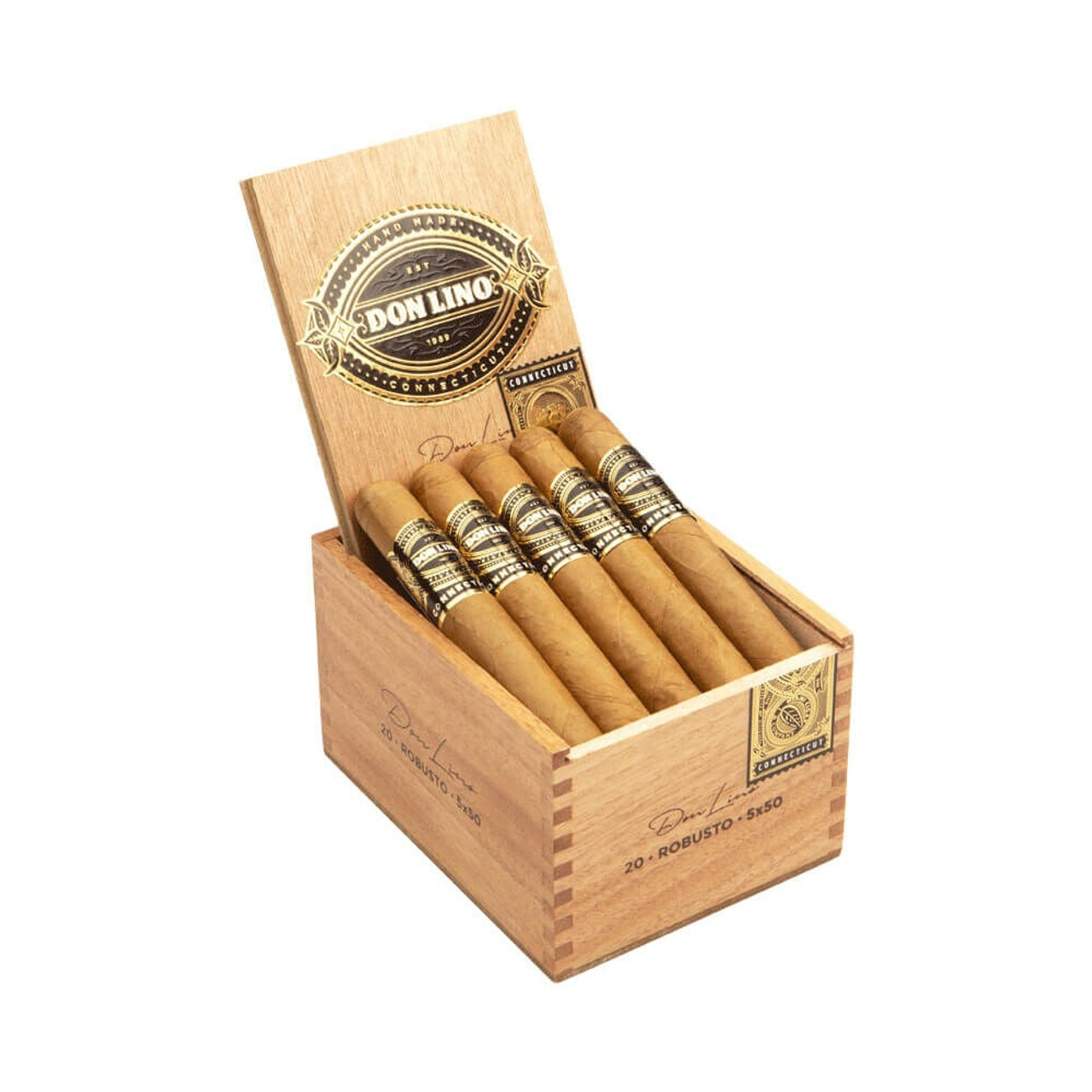 Don Lino Connecticut Robusto Cigars - 5 x 50 (Box of 20) Open
