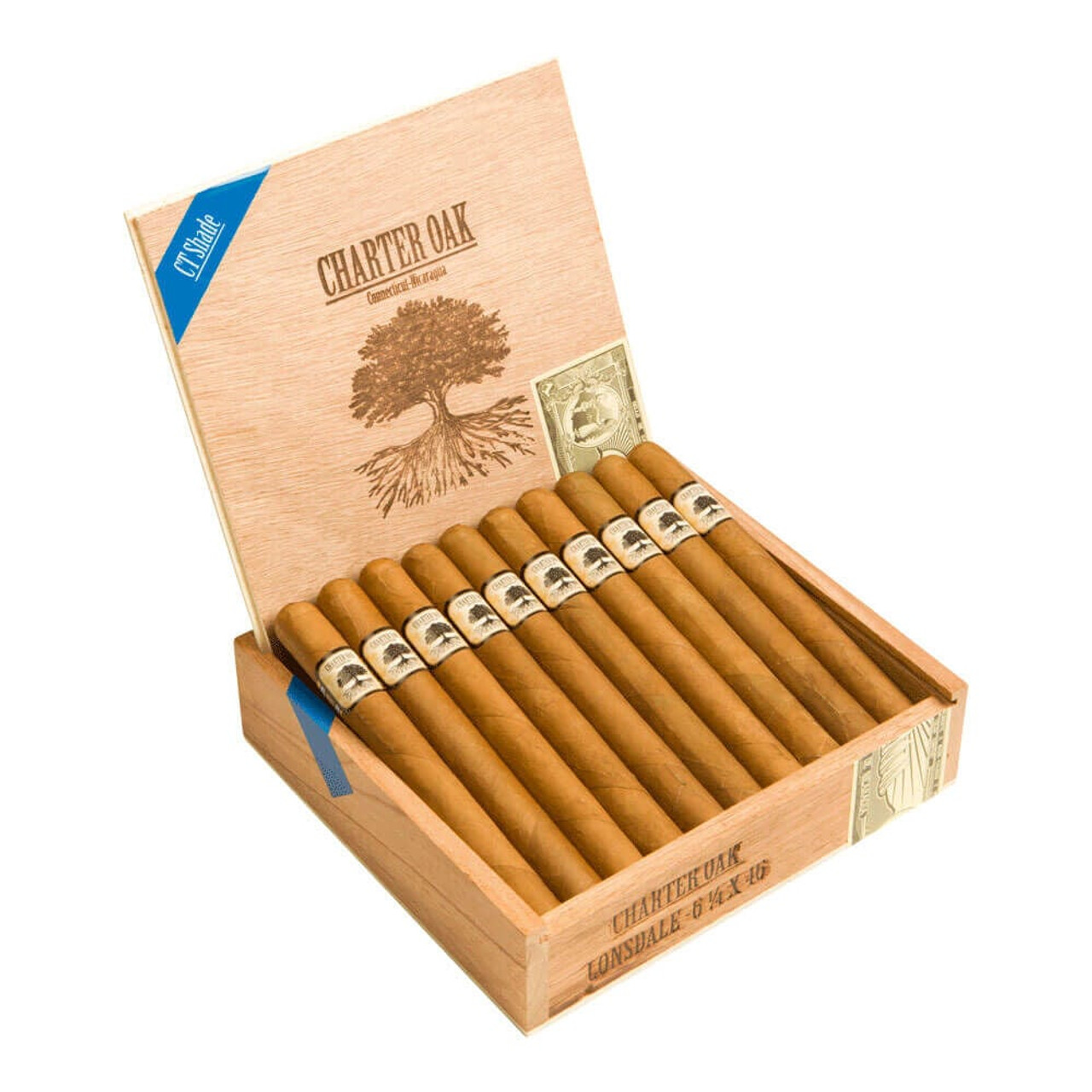 Foundation Charter Oak Lonsdale Natural Cigars - 6.25 x 46 (Box of 20) Open