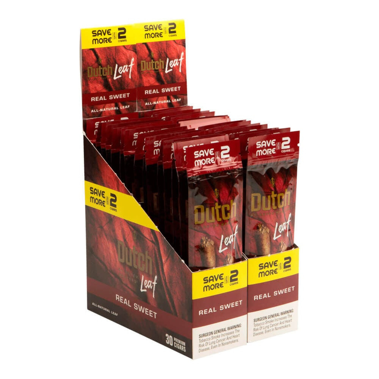 Dutch Masters Dutch Leaf Real Sweet Cigars - 4.5 x 32 (30 Packs of 2 (60 total)) *Box