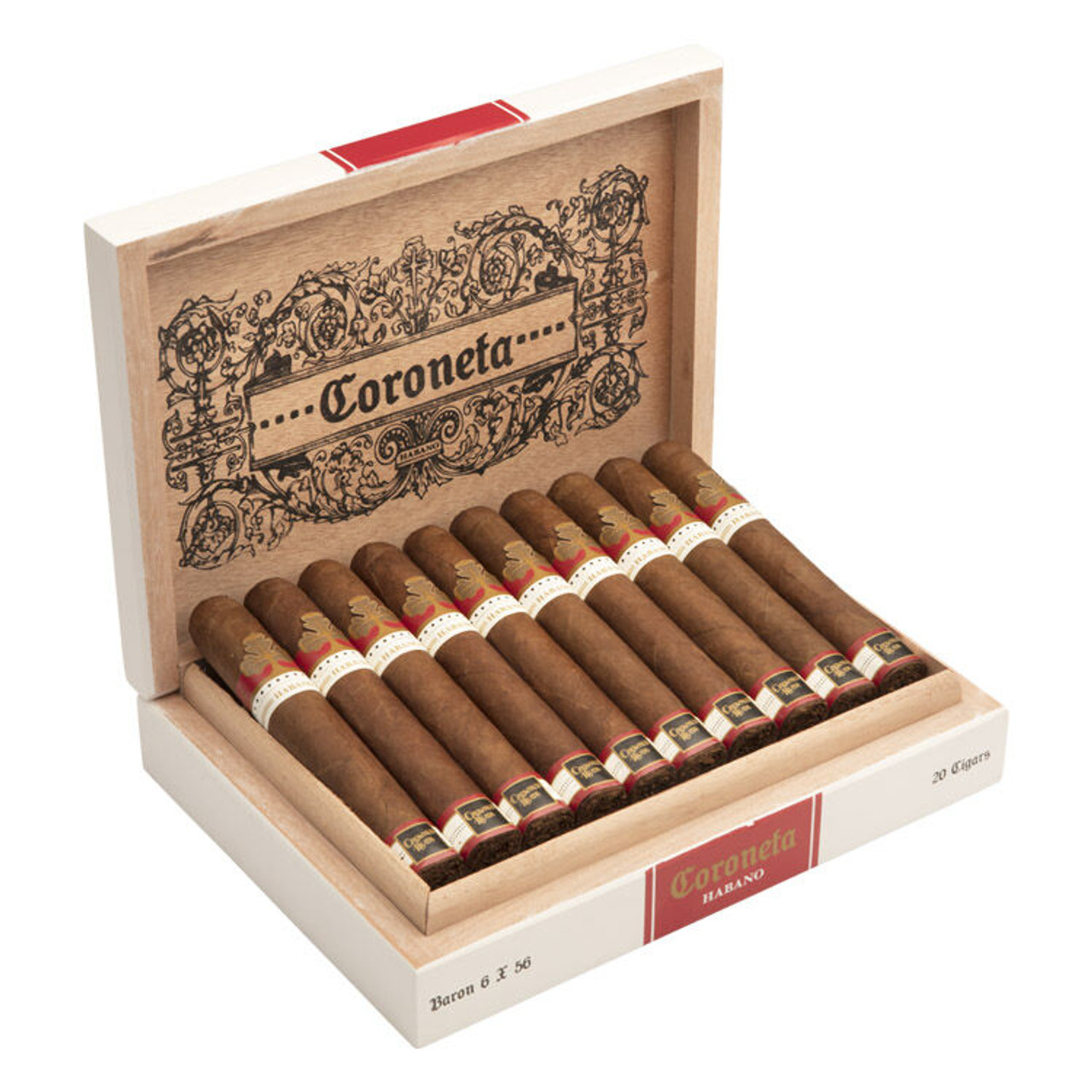 Crowned Heads Coroneta Habano Baron Cigars - 6 x 56 (Box of 20) Open