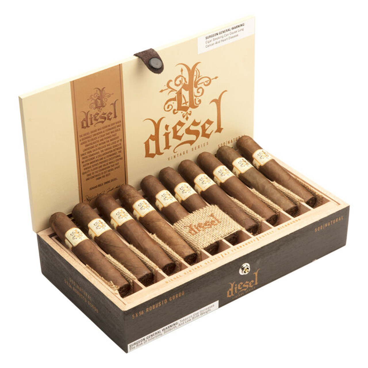 Diesel Vintage Series Natural Robusto Gordo Cigars - 5 x 56 (Box of 20) Open