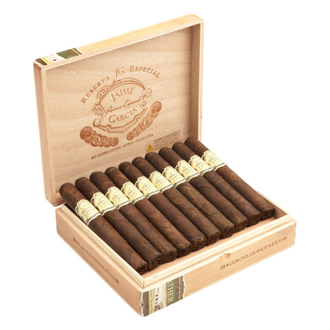 Jaime Garcia Reserva Especial Corona Grande Cigars - 6.25 x 48 (Box of 20) Open