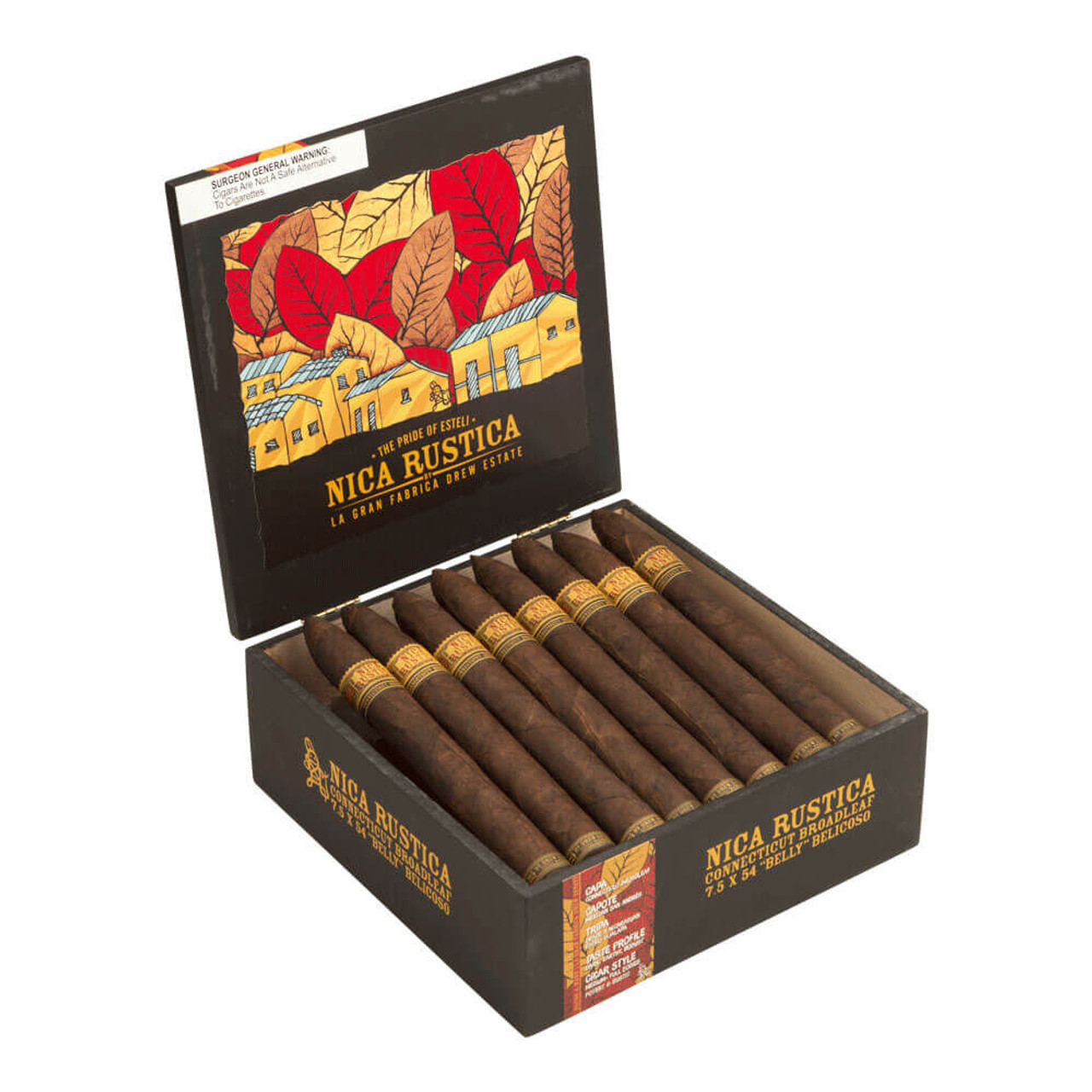 Nica Rustica Broadleaf Belly Cigars - 7.5 x 54 (Box of 25) Open
