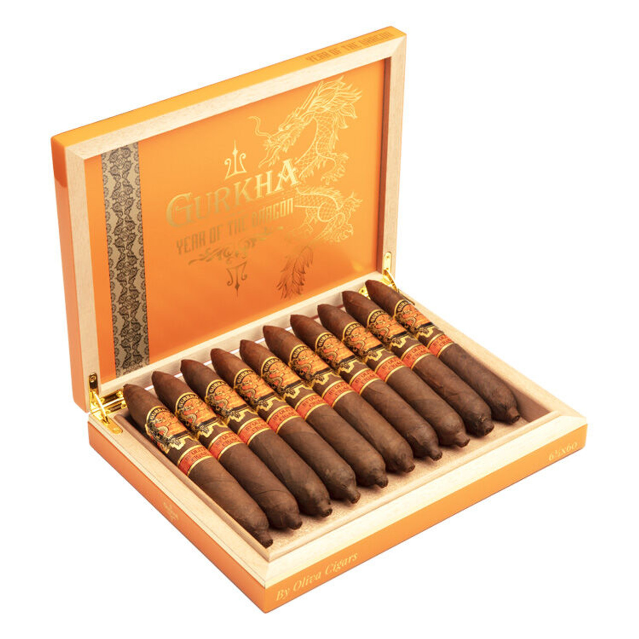 Gurkha Year of The Dragon By Oliva Figurado Cigars - 6.5 x 60 (Box of 10) Open