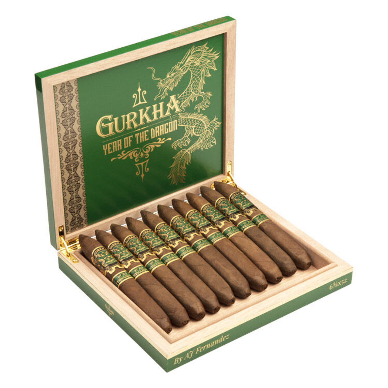 Gurkha Year of The Dragon By AJ Fernandez Figurado Cigars - 6.62 x 52 (Box of 10) Open