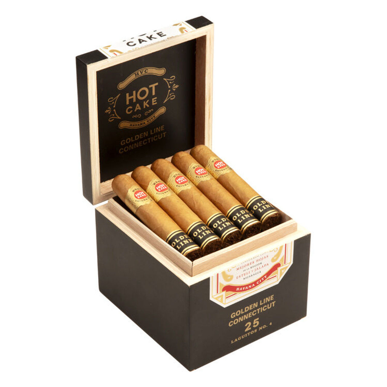 HVC Hot Cake Golden Line Connecticut Laguito No. 4 Cigars - 4.5 x 52 (Box of 25) Open