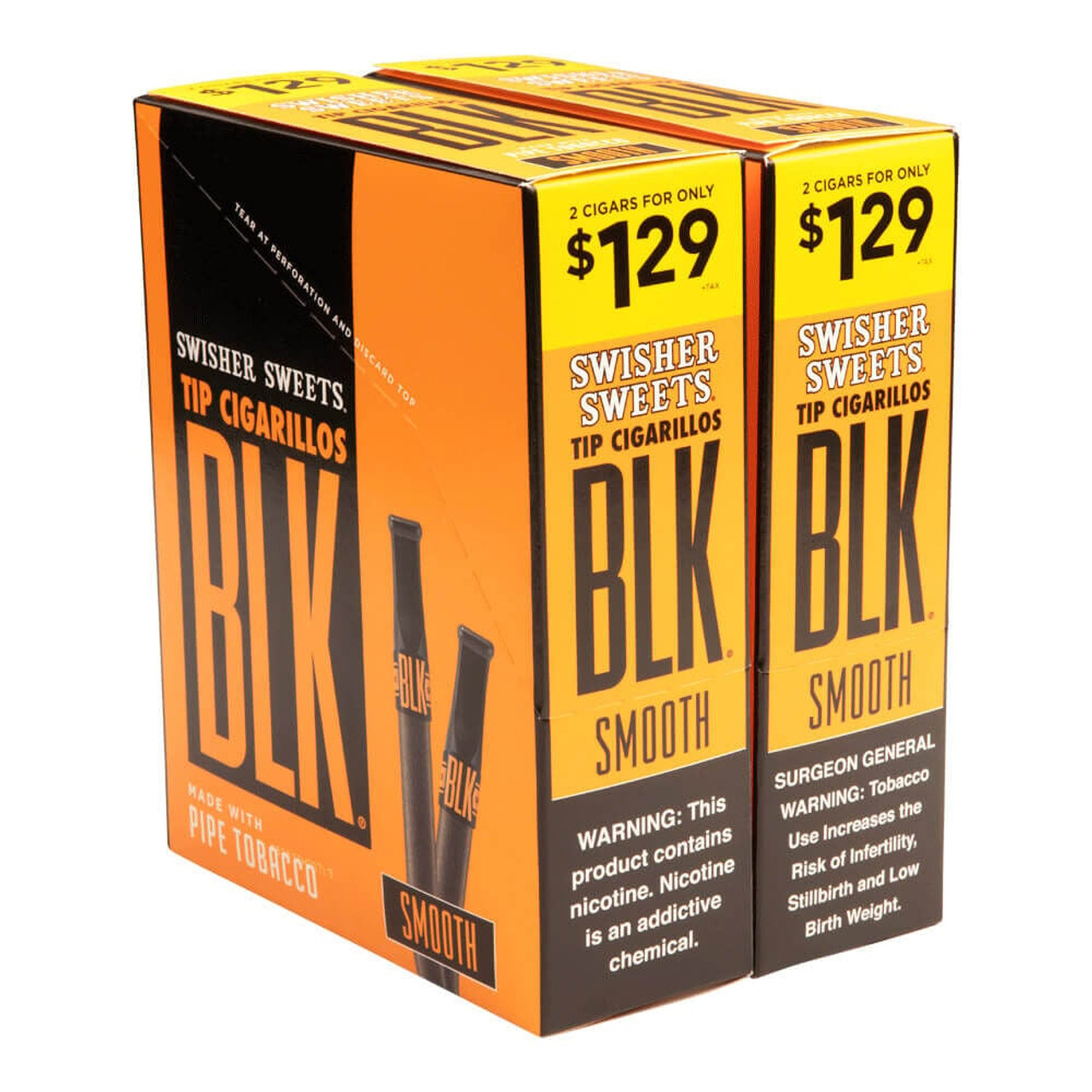 Swisher Sweets BLK Cigarillos Smooth Tip Cigars - 4 x 30 (30 Packs of 2 (60 Total)) *Box