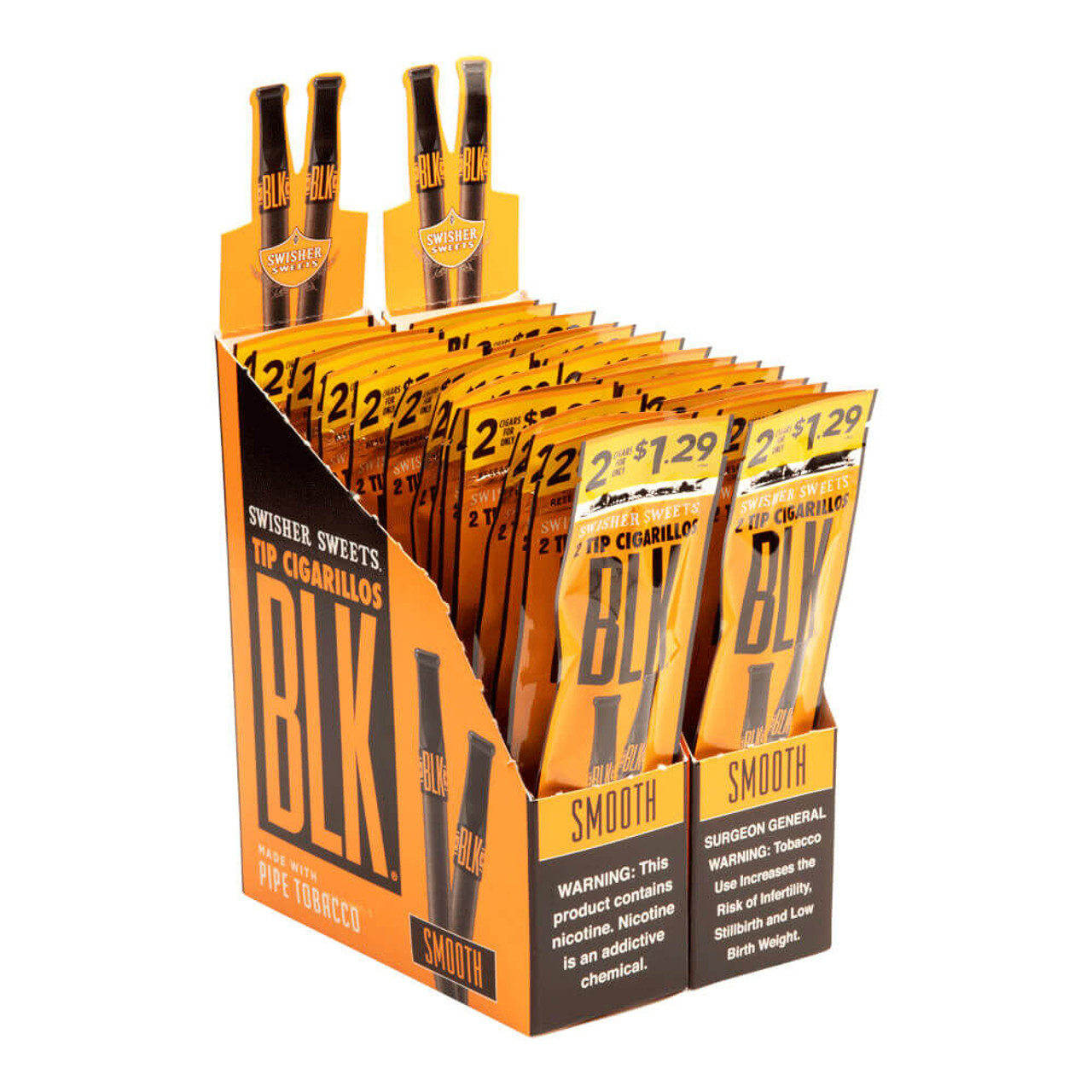 Swisher Sweets BLK Cigarillos Smooth Tip Cigars - 4 x 30 (30 Packs of 2 (60 Total)) Open