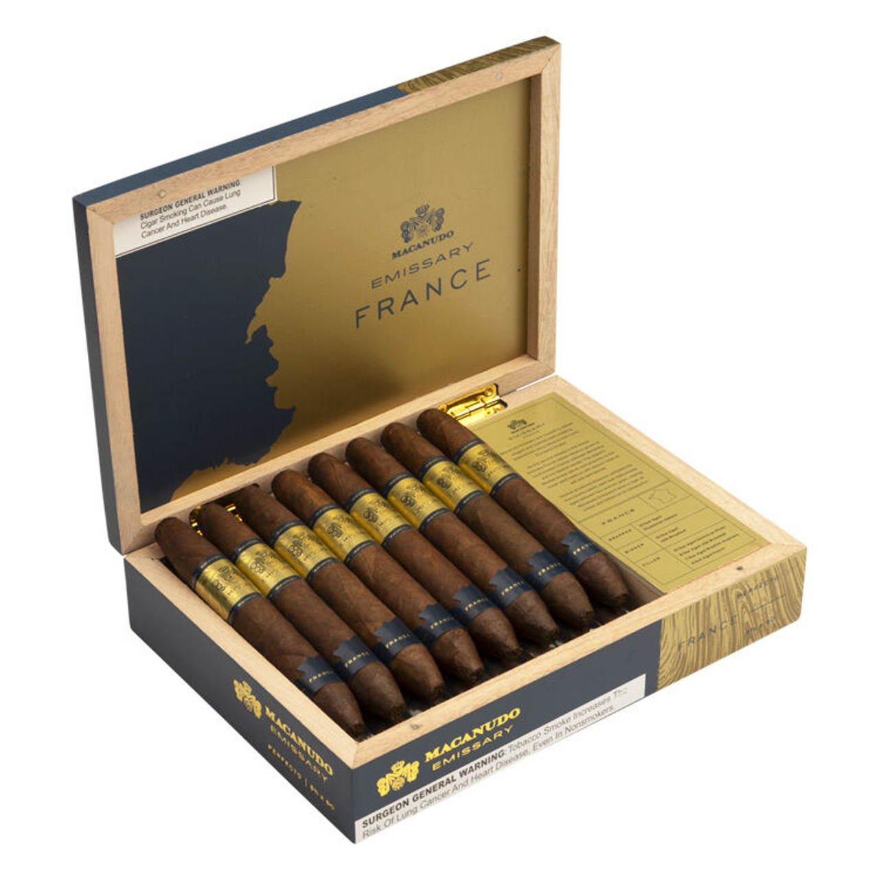 Macanudo Emissary France Perfecto Cigars - 5.75 x 50 (Box of 16) Open