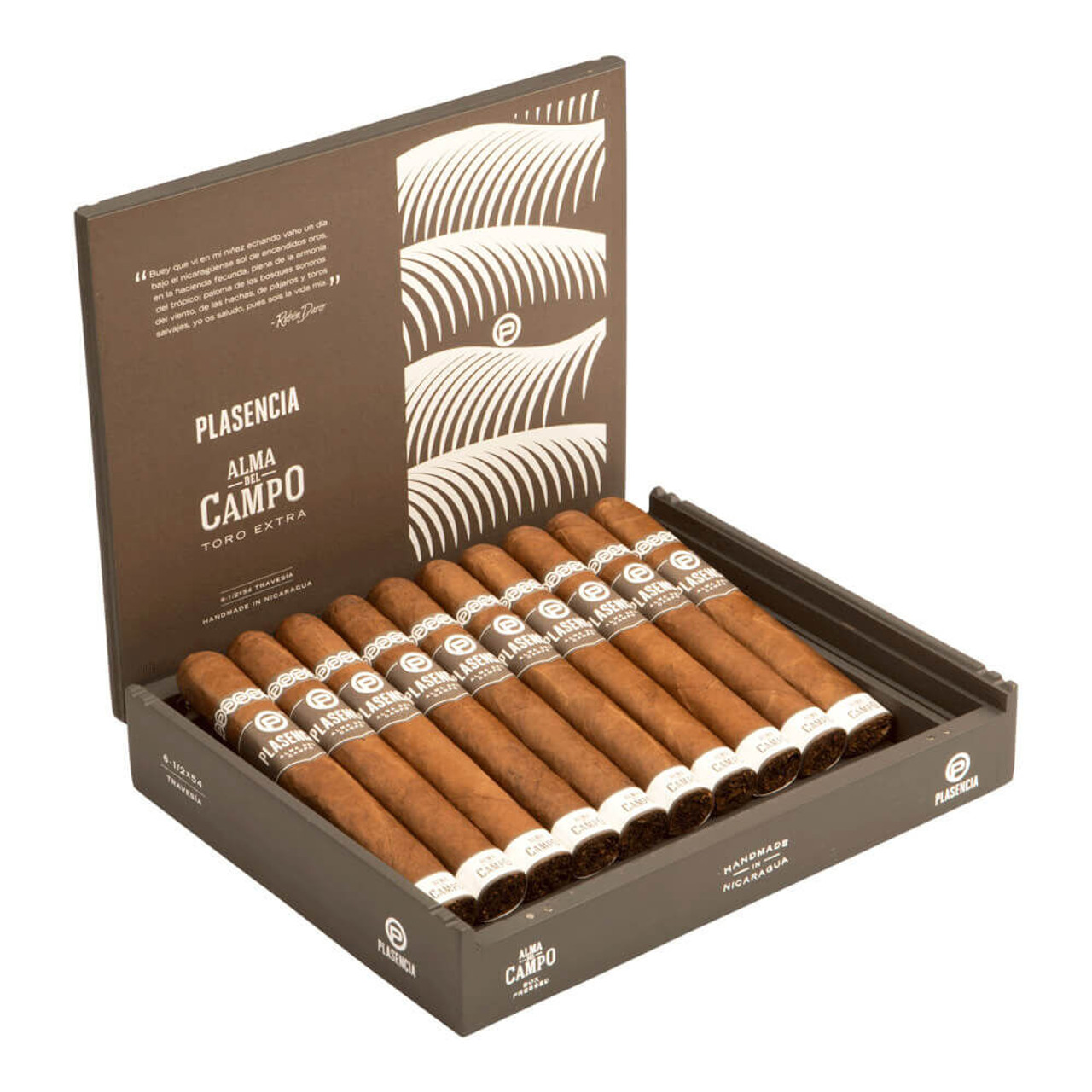 Plasencia Alma del Campo Travesia (Toro Extra) Box Pressed Cigars - 6.5 x 54 (Box of 10) Open