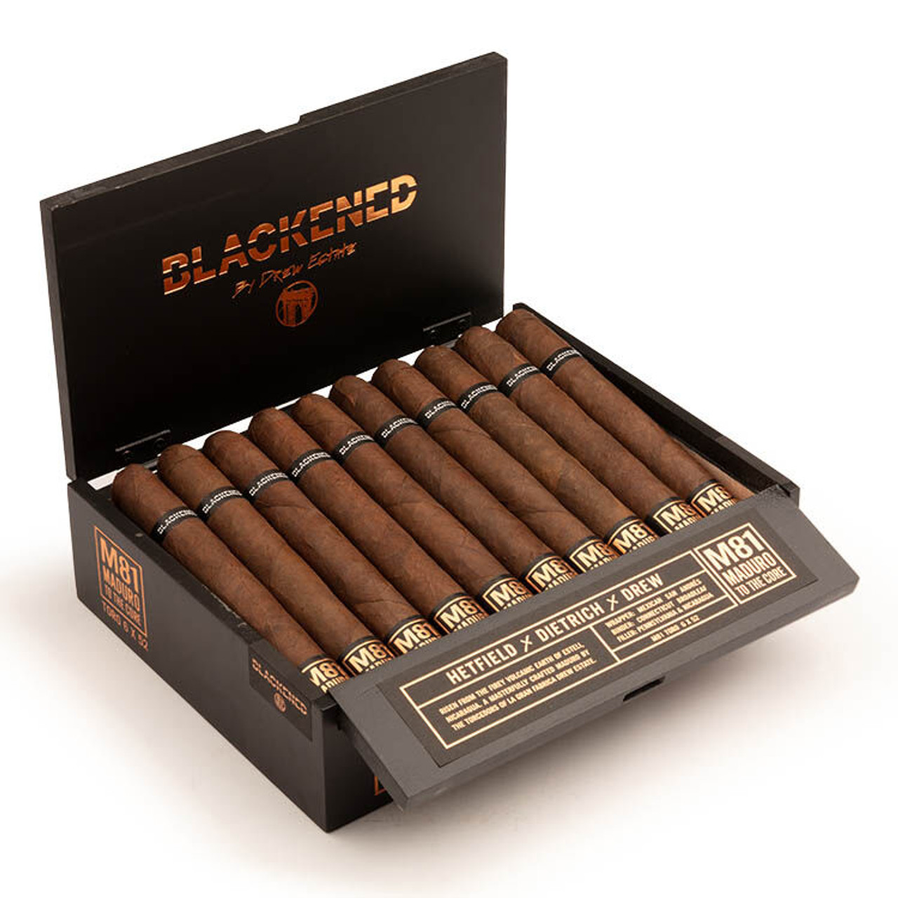 Blackened by Drew Estate M81 Toro Cigars - 6 x 52 (Box of 20) Open