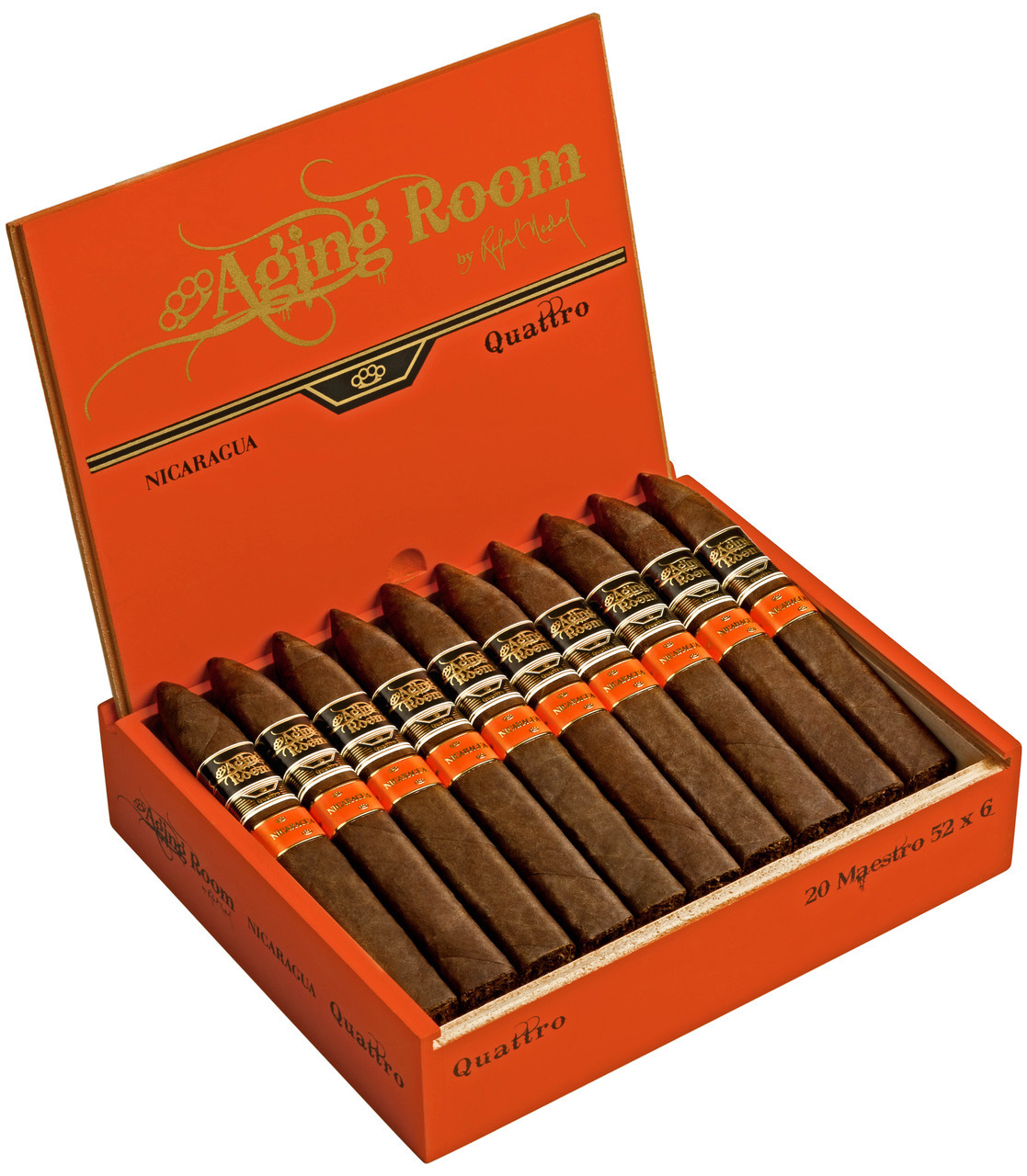 Aging Room Quattro Nicaragua Maestro Belicoso Cigars - 6 x 52 (Box of 20) Open