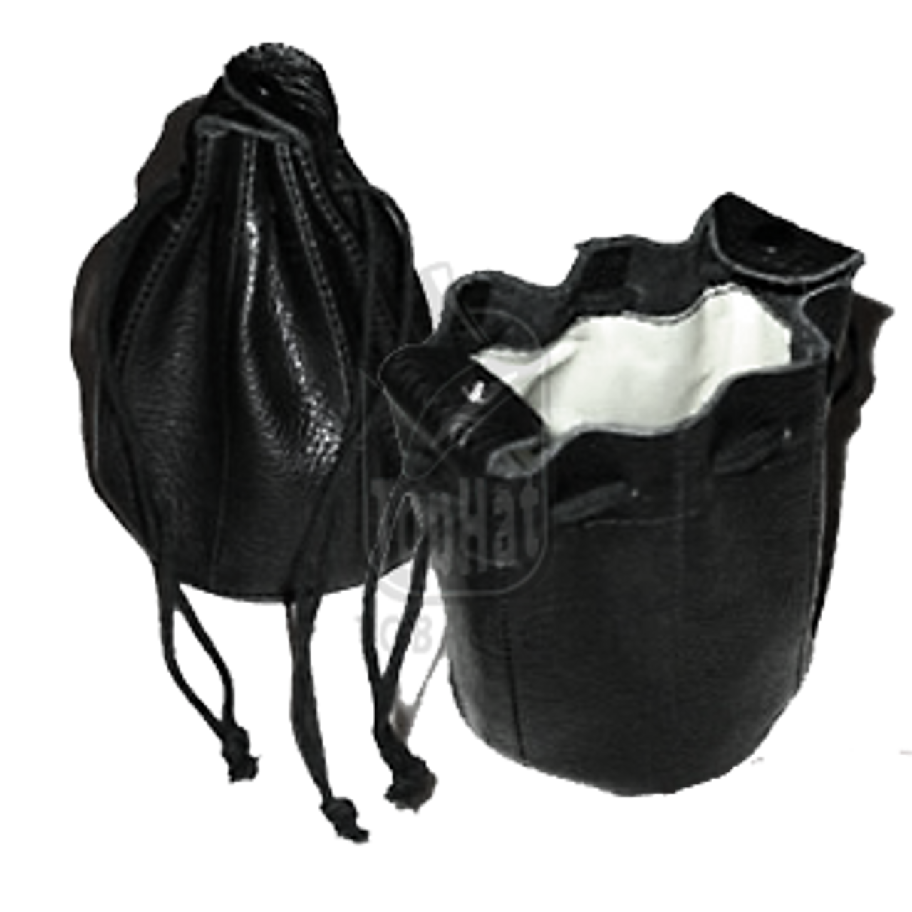 Black Leather Drawstring Pouch