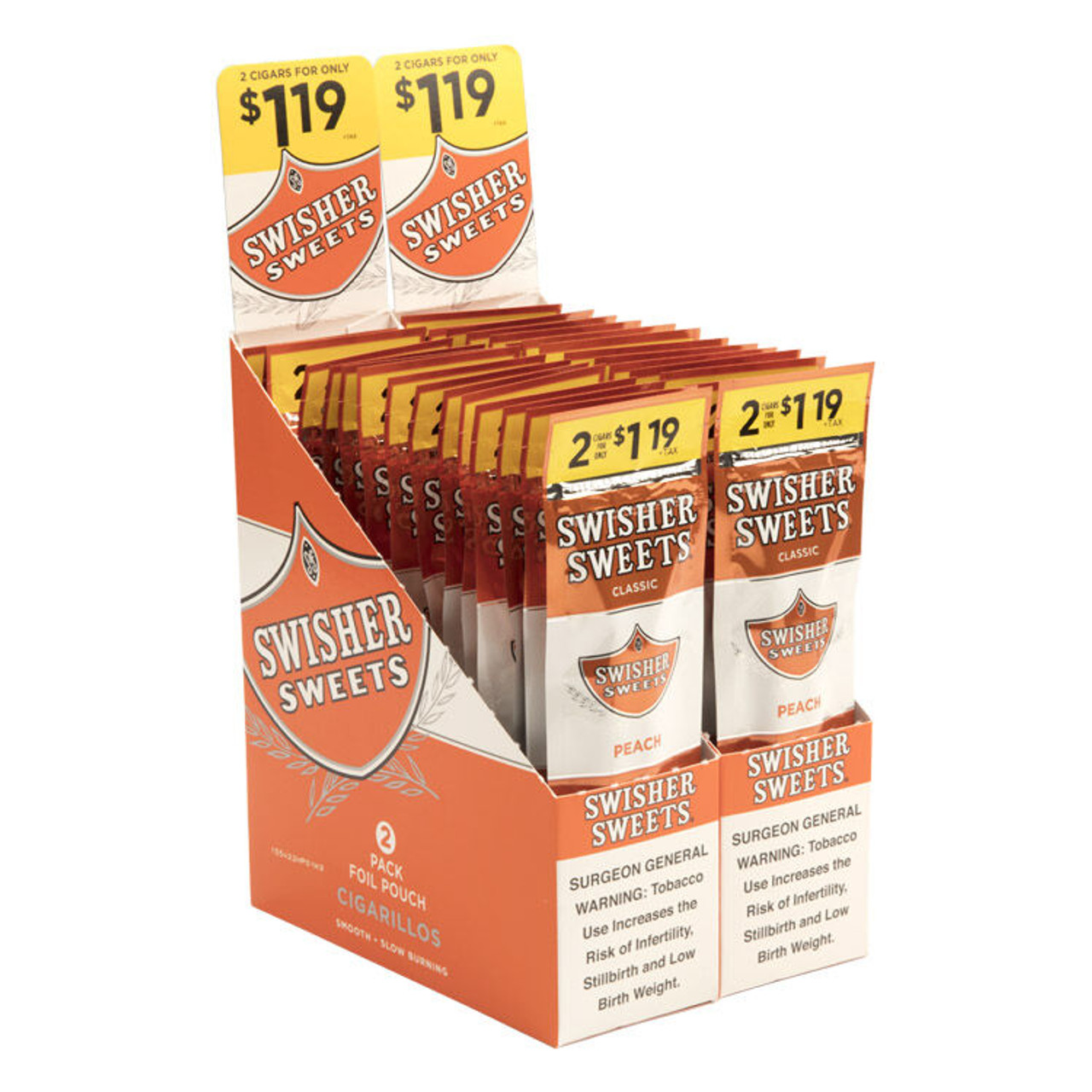 Swisher Sweets Cigarillos Peach Cigars - 4 x 30 (30 Packs of 2 (60 total)) *Box