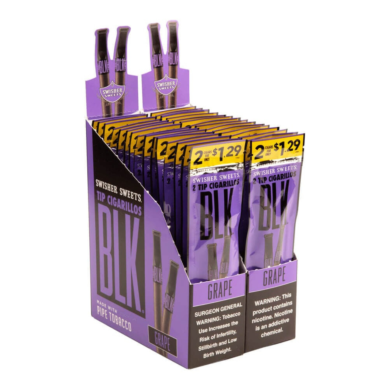 Swisher Sweets BLK Cigarillos Grape Tip Cigars - 4 x 30 (30 Packs of 2 (60 Total)) Open