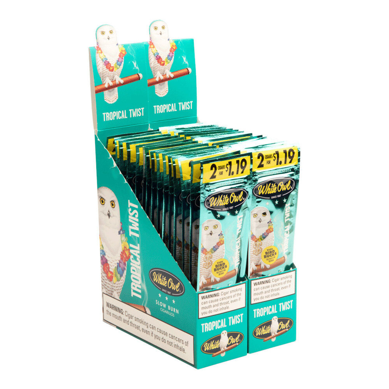 White Owl Cigarillos Tropical Twist Cigars - 4.37 x 28 (30 Packs of 2 (60 total)) *Box