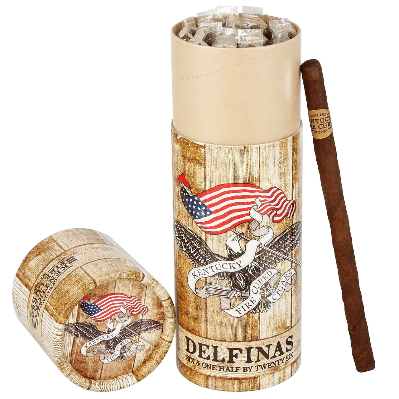 Kentucky Fire Cured Delfinas Cigars - 6.5 x 26 (Box of 18) Open