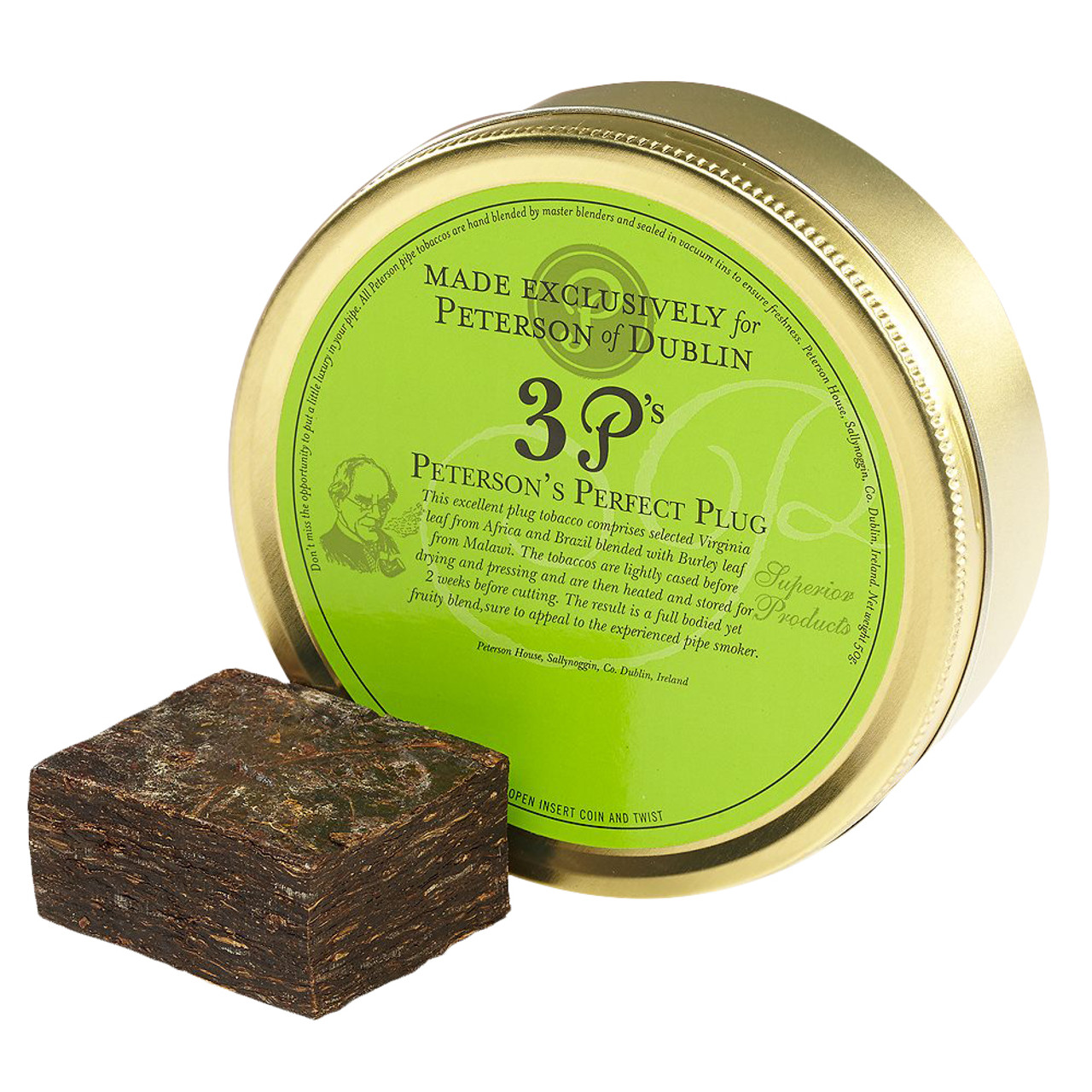 Peterson 3 P's Perfect Plug Pipe Tobacco | 1.75 OZ TIN