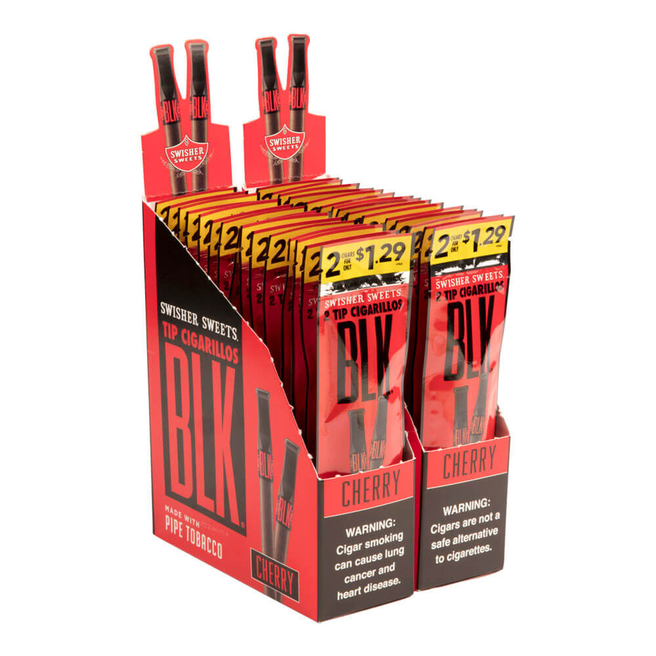 Swisher Sweets BLK Cigarillos Cherry Tip Cigars - 4 x 30 (30 Packs of 2 (60 Total)) Open