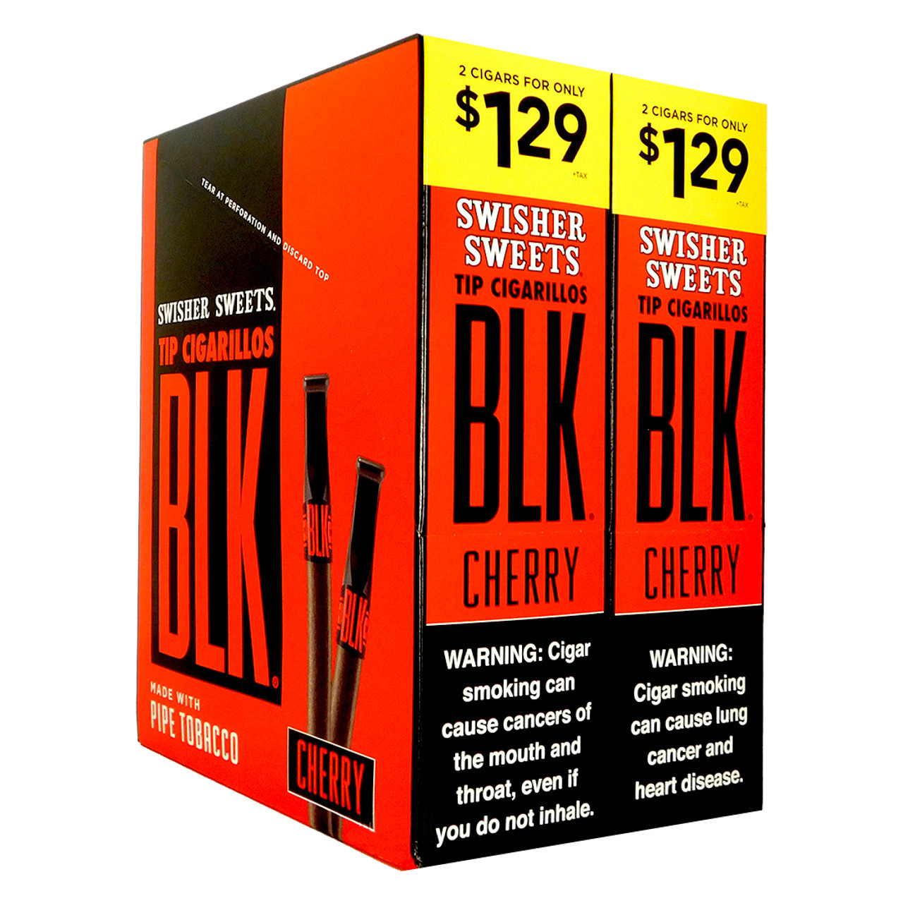 Swisher Sweets BLK Cigarillos Cherry Tip Cigars - 4 x 30 (30 Packs of 2 (60 Total)) *Box