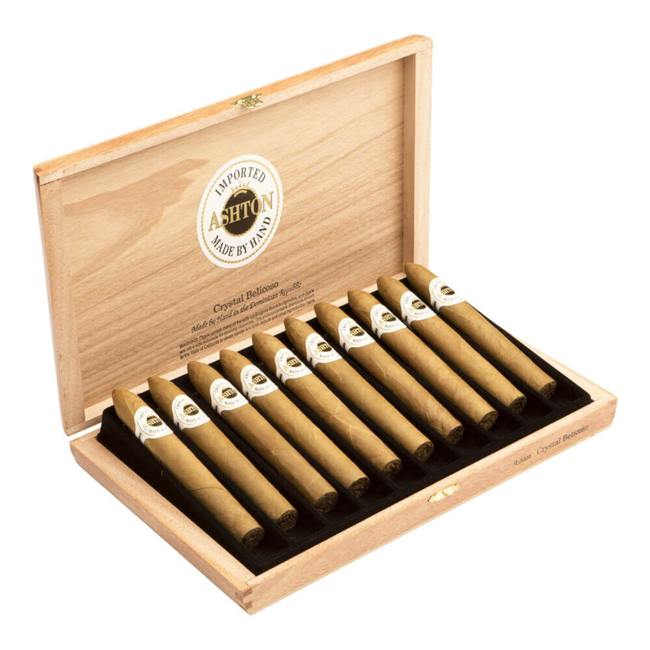 Ashton Crystal Belicoso Cigars - 6 x 49 (Box of 10) Open