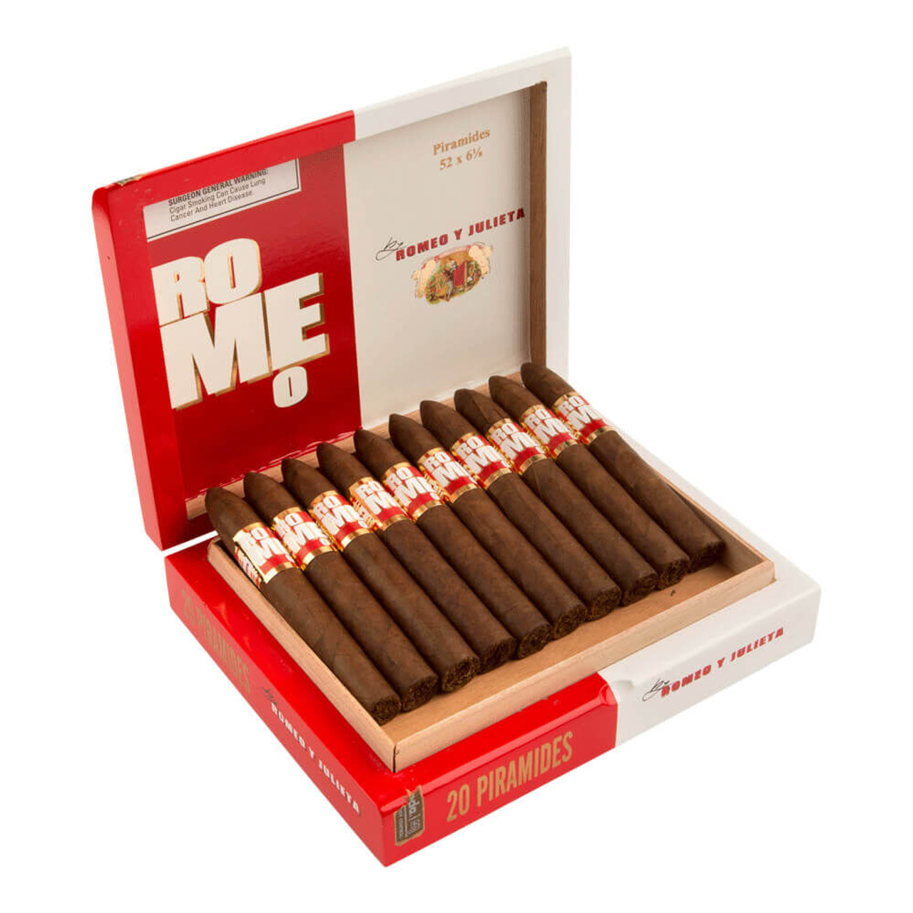 Romeo by Romeo y Julieta Piramides Cigars - 6.12 x 52 (Box of 20) Open