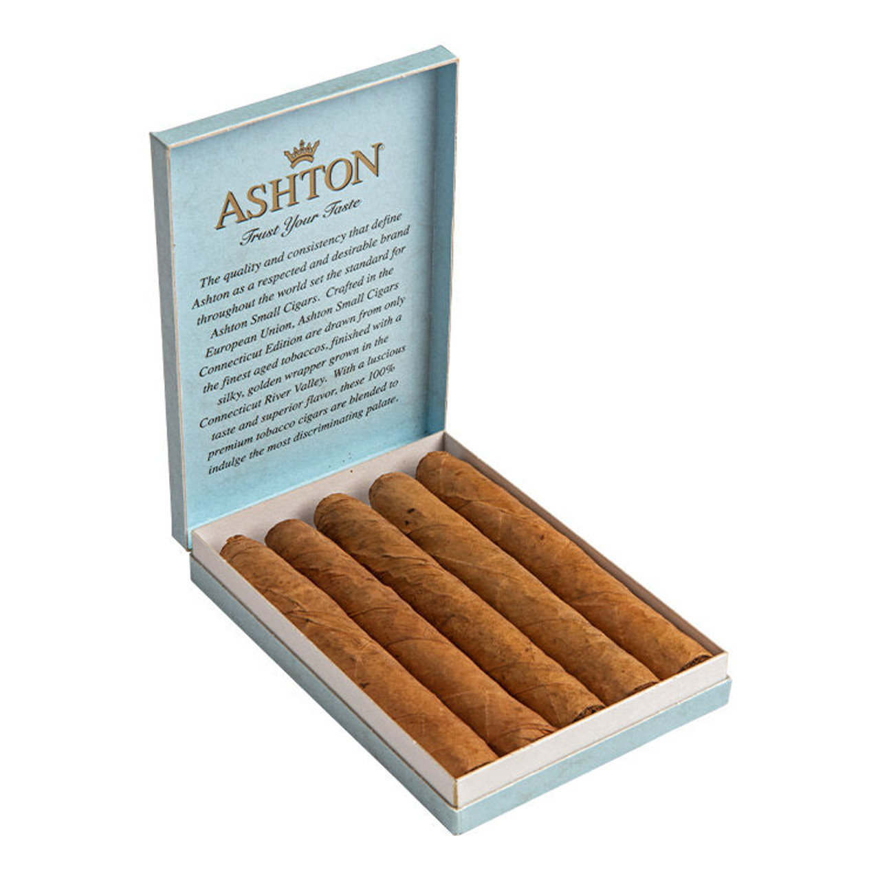 Ashton Half Corona Connecticut Cigars - 4.12 x 37 (10 Packs of 5 (50 Total)) Open Tin