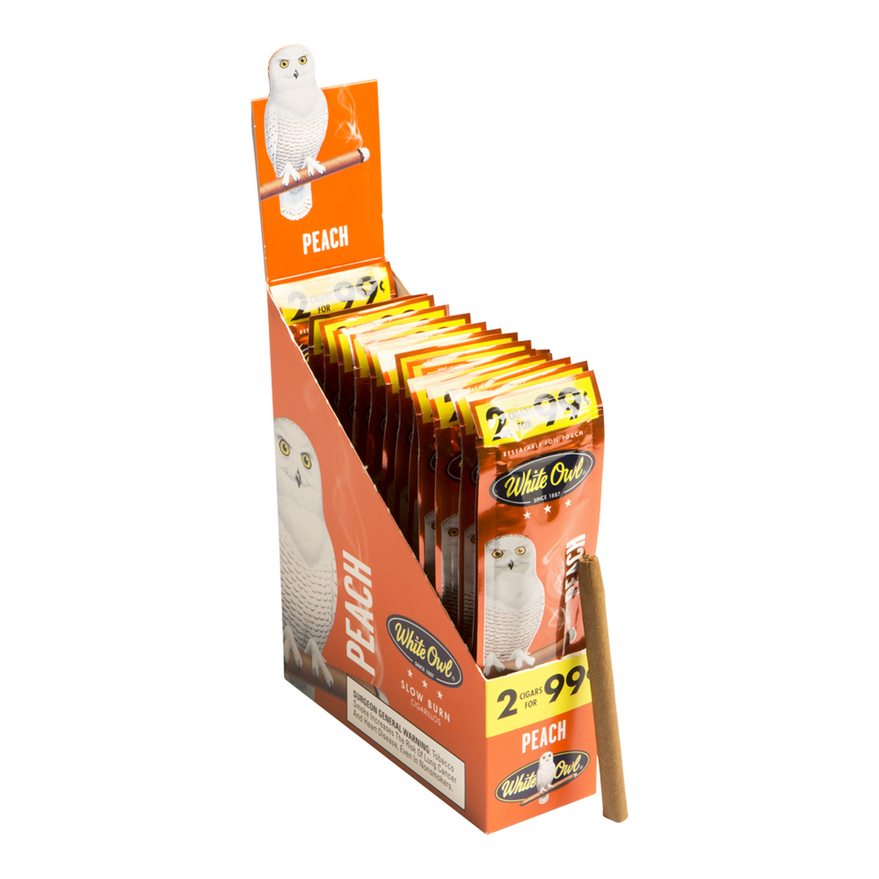 White Owl Cigarillos Peach Cigars - 4.37 x 28 (30 Packs of 2 (60 Total))