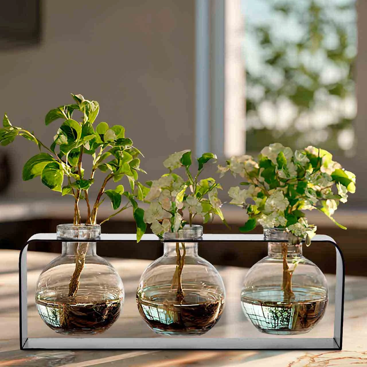 Trivo 3 Recycled Glass Vases & Metal Stand | Couronne Co Shop
