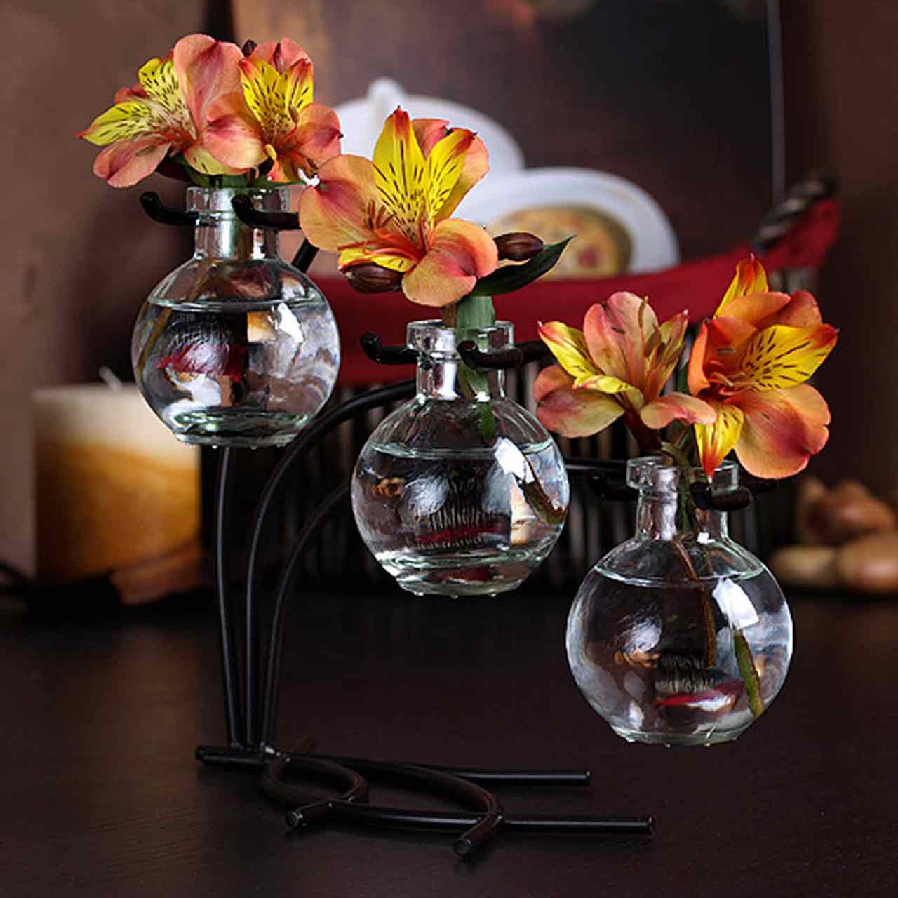 Casablanca 3 Glass Vases & Metal Stand | Couronne Co Shop