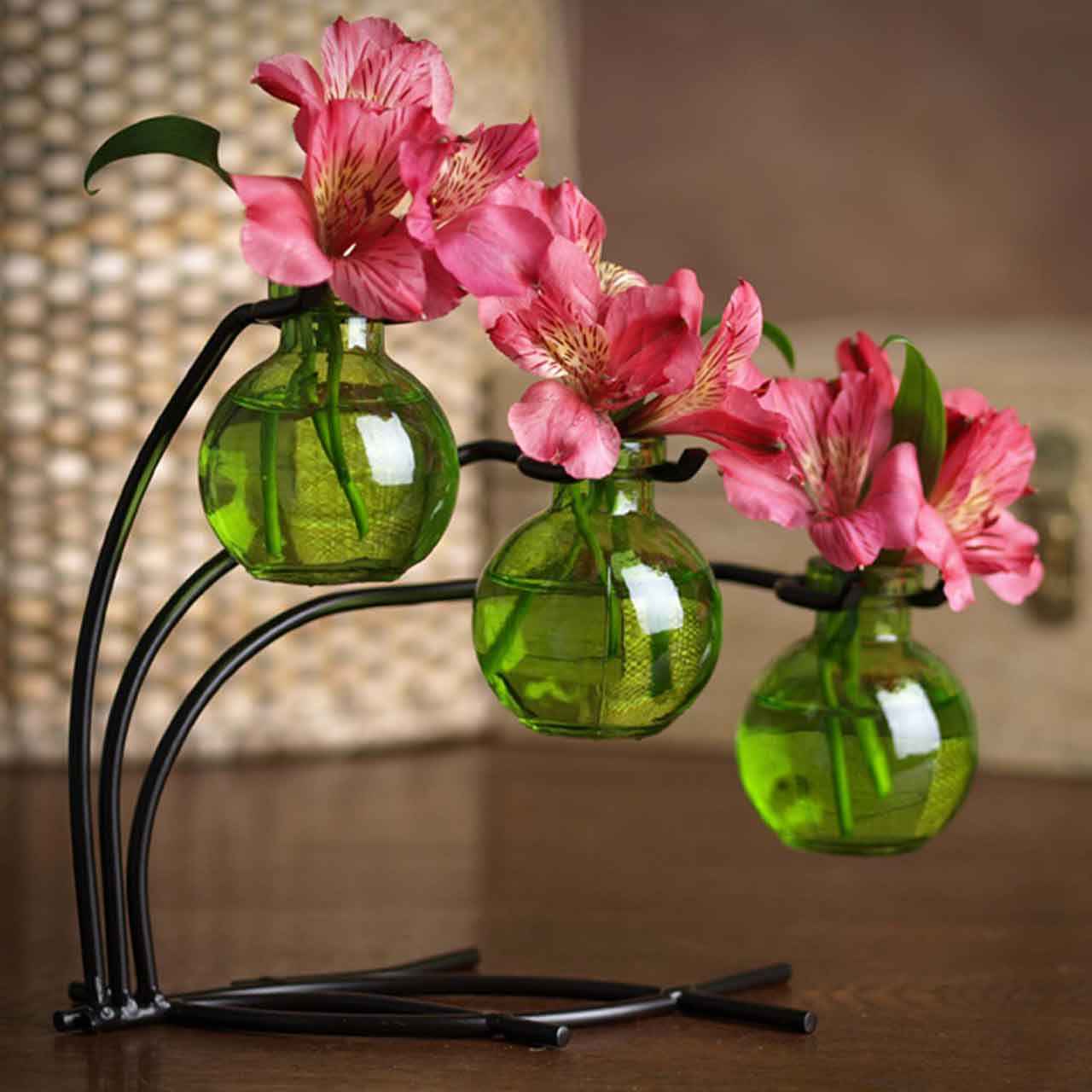 Casablanca 3 Glass Vases & Metal Stand | Couronne Co Shop