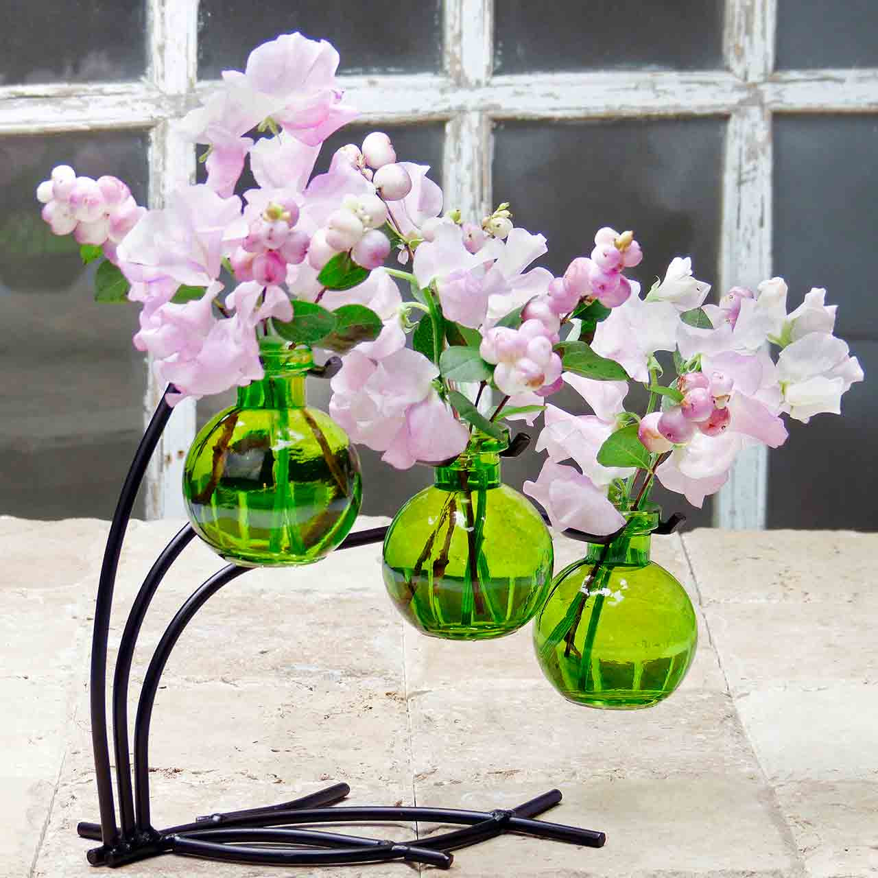 花瓶・フラワースタンド vintage * Portugal ribbon flower vase Casablanca 3 Glass Vases & Metal Stand | Couronne Co Shop