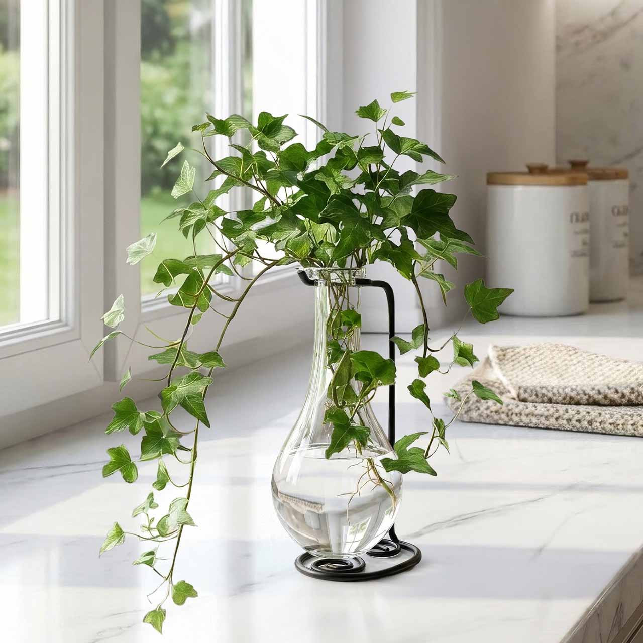 Drop Recycled Glass Vase & Metal Stand | Couronne Co Shop
