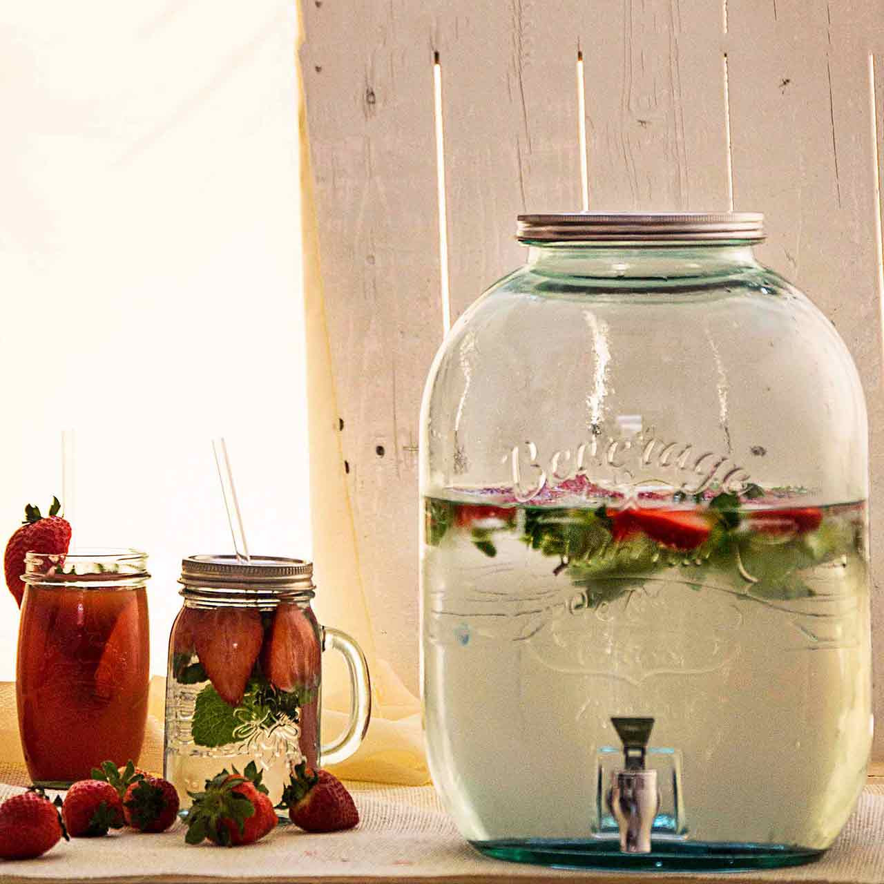 Authentic Recycled Glass Beverage Dispenser, 3 gal
