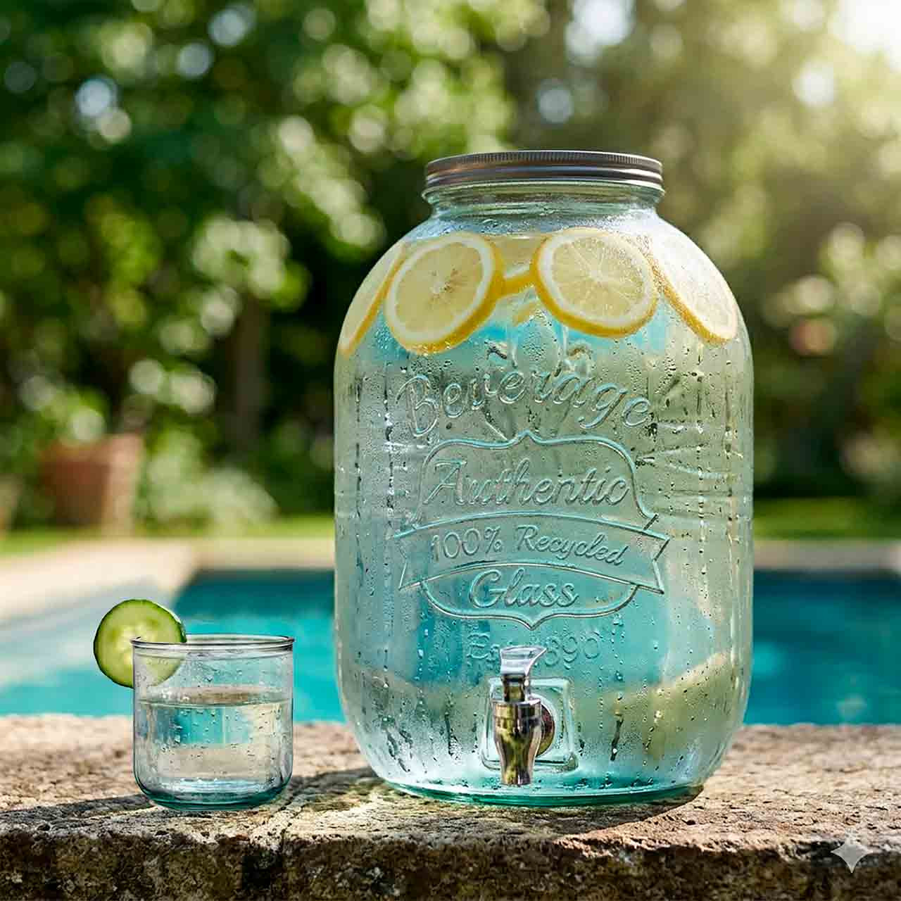 RECYCLED GLASS MADE IN SPAIN グリーン系ボトル3個 Authentic Recycled Glass Beverage Dispenser, 3 gal