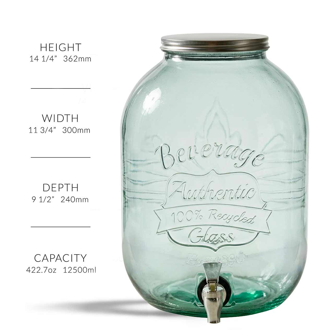 RECYCLED GLASS MADE IN SPAIN グリーン系ボトル3個 Authentic Recycled Glass Beverage Dispenser, 3 gal
