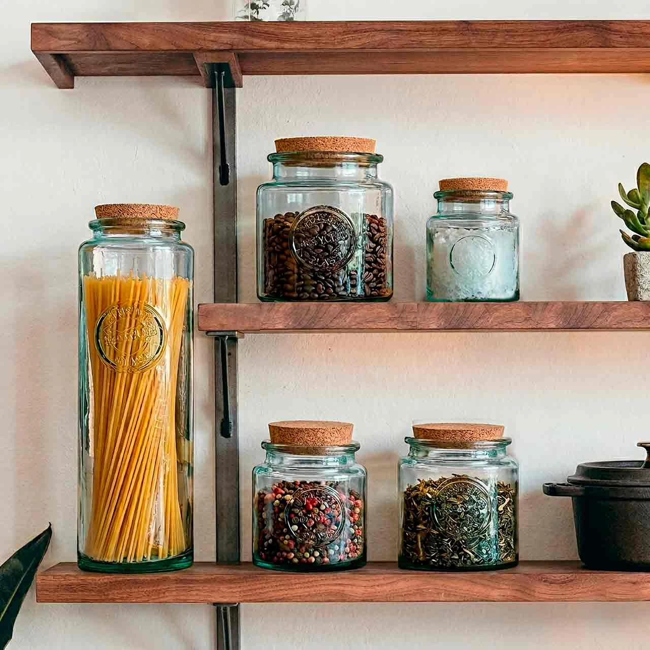 Couronne Co. Authentic Recycled Glass Jar with Cork, Clear/Blue green, 60