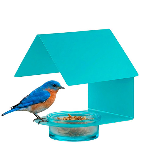 Mosaic Birds Cottage Bird Feeder Aqua with Bluebird