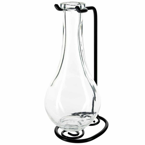 Drop Recycled Glass Vase & Metal Stand