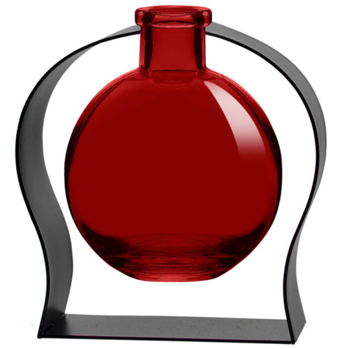 Ball Recycled Glass Vase & Arched Metal Stand - Red Ball Recycled Glass Vase & Arched Metal Stand - Red