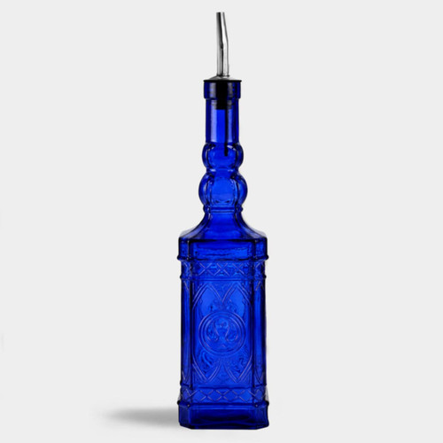 Ornate 23.7oz Recycled Glass Oil or Vinegar Bottle w/ Pour Spout Cobalt Blue
