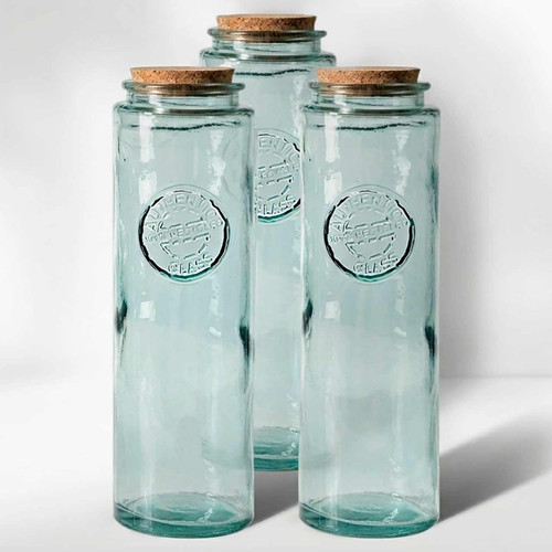 60 oz Authentic Tall Jar Recycled Glass with Cork, Set of 6