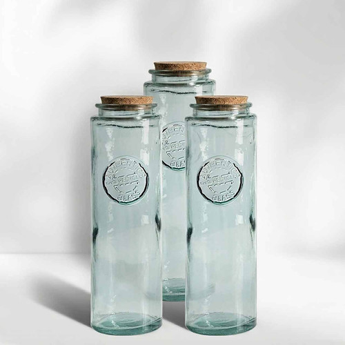 60 oz Authentic Tall Jar Recycled Glass with Cork, Set of 6