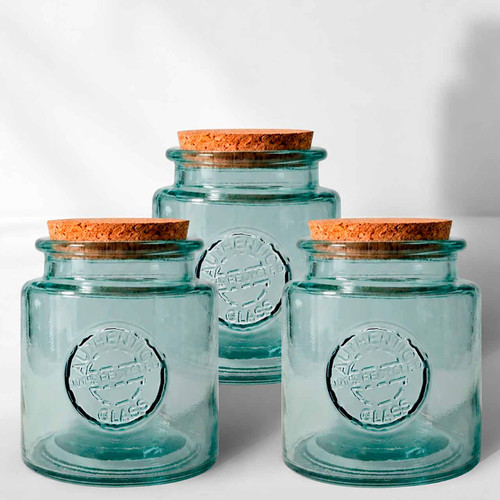 50 oz Authentic Jar Recycled Glass with Cork, Set of 3