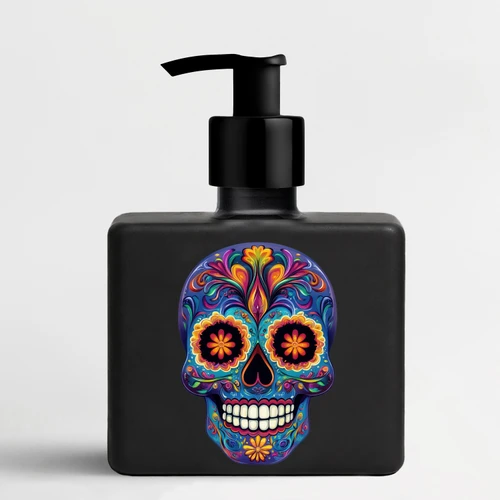 Cosmic Sugar Skull Soap & Lotion Glass Dispenser Bottle, Matte Black